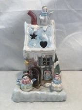 Vintage Rare 2001 Yankee Candle Christmas Snowman Ceramic House Tea Light Holder