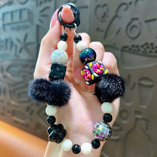 Cartoon Plush Ball Beads Pendant Mobile Phone Chain Lanyard Keychains Hanging Wa - 第 3/18 張圖片
