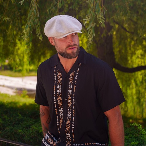 Sterkowski SHELBY Natural Linen Vintage Style Holiday Cap Newsboy Black / Beige - Picture 24 of 25