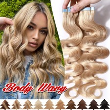 Body Wave Glue Tape In Human Hair Extensions 100 Real Remy Wavy Seamless Blonde
