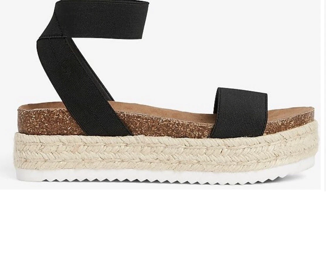 Express women s black stretch espadrille flatform sandal size 8 USA