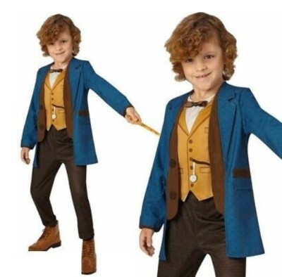 Kinder Deluxe Newt Scamander Kostüm Zauberstab Phantastische Tierwesen Welttag des Buches 5-6 7-8 Jahre