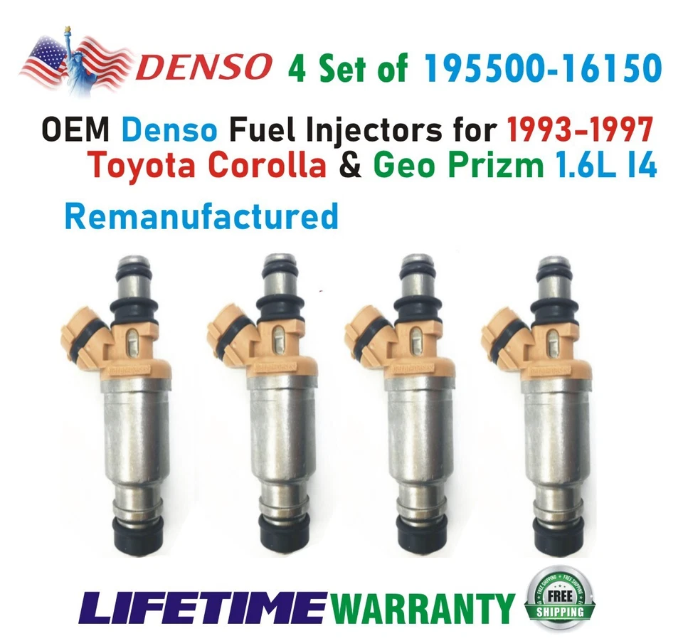 Conjunto Denso de 4 injetores de combustível OEM para 1993-1997 Geo Prizm Toyota Corolla 1.6L I4 - Imagem 2 de 4