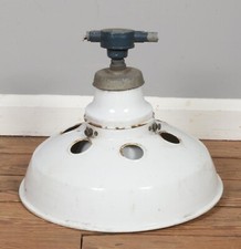 Grande luce industriale smaltata bianca vintage fabbrica con paralume opalino 16" 
