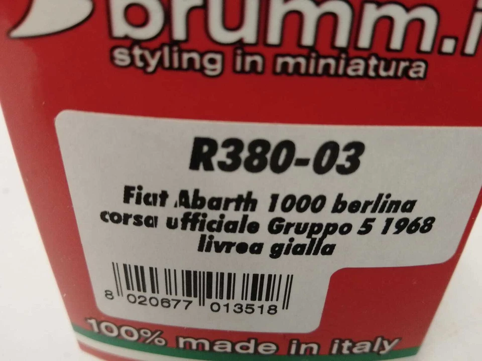 Brumm Fiat Abarth 1000 Oficial Race Sedán Grupo 5 1968 Amarillo 1/43 R380-03 Foto 2 de 2