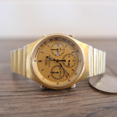 ヴィンテージ Sears Craftsman 丸ノコ時計　ゴールド色 Vintage Seiko Gold Plated 7A38-7190 Chronograph Mens Watch | eBay