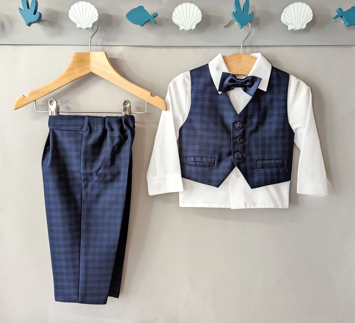 Baby Boys Navy Checker Outfit Smart Set Formal Suit Wedding Christening Baptism eBay