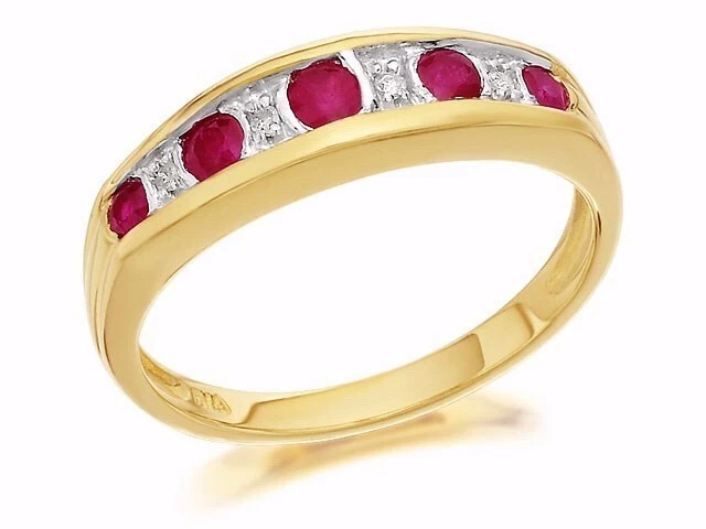 F.Hinds Womens Jewellery 9ct Gold Diamond Ruby Half Eternity
