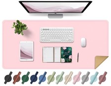 Pink Desk Pad with Natural Cork Base 35.4x17 inch Waterproof Writing Mat