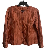 Citron Santa Monica Shirt Blouse Jacket Linen Nylon Blend Crinkle Sz L Bordeaux