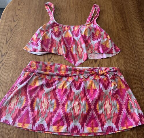 ANTONIO MELANI 2pc Bikini Sz L Women’s Floating Top Skirt Aztec Pink