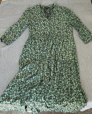Madewell Button Front Tiered Midi Dress Womens Medium  Green Fleur Field Boho