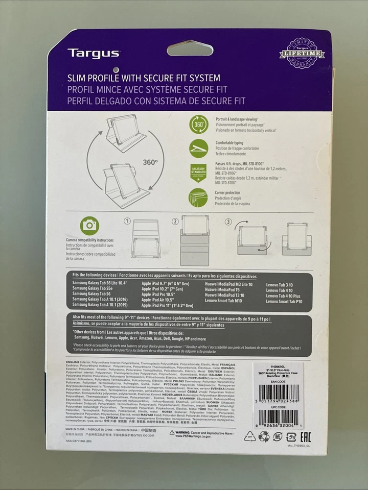 NEW  Targus Fit-n-Grip Universal 360* Case for 9”-11” Ipad Tablets Apple Samsung - Image 2 of 4