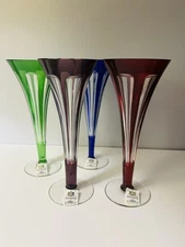 AJKA Crystal Design Guild Multi-color Champagne Flutes Hungary W Stickers Set 4