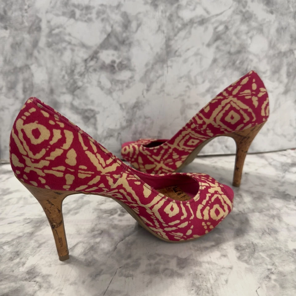 Christian Siriano Peep Toe Tacones Altos Mujer 7 Tacones de aguja Rosa Corcho Geométrico Foto 3 de 4