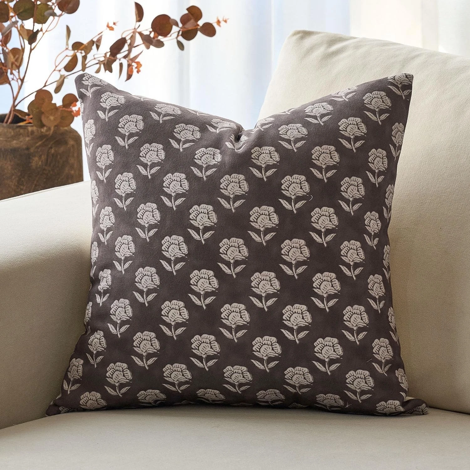 DOMVITUS Floral Pillow Covers 20x20 Throw 20" x (Pack of 1), Dark Brown