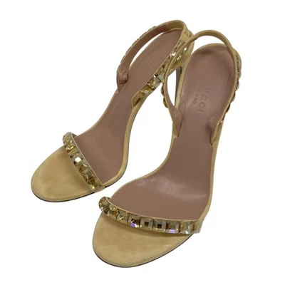 Gucci Rhinestone Slingback High Heel Sandals Beige Size U35.5/US5.5 A834 - Image 1 of 3