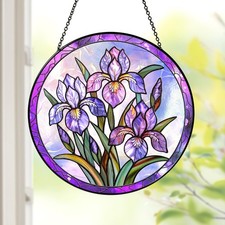 Iris Stained Glass Suncatcher, Purple Irises Suncatcher, Iris February Birth