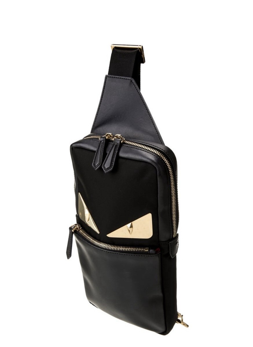 Fendi Monster Black Crossbody Bag Zip Closure Adjustable Strap