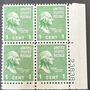 US plate Block of 4 1938 George Washington Prexie Series MNH Sc 804 #23838 1c 