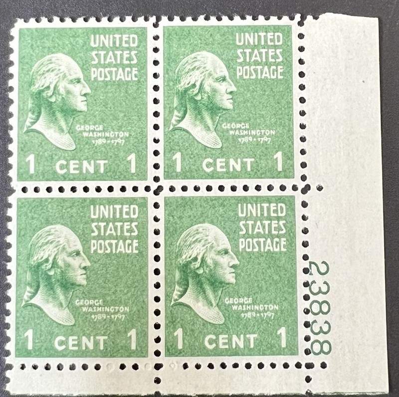 US plate Block of 4 1938 George Washington Prexie Series MNH Sc 804 #23838 1c 