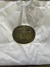 Vintage 1987 Philip Morris Inc Solid Brass Marlboro Belt Buckle