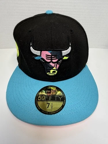 New Era 59FIFTY Men’s Chicago Bulls Black Teal Vice City Fitted Hat Cap Sz 7 1/2