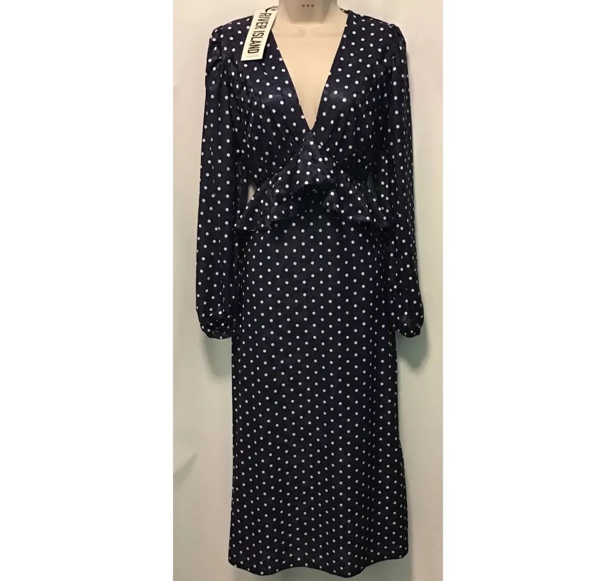 New River Island Size 12 Navy Blue Jacquard Spot Smock Midi Dress