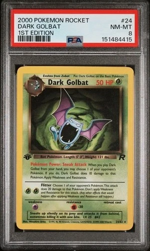 -2000 POKEMON ROCKET 1ST EDITION #24 DARK GOLBAT PSA 8