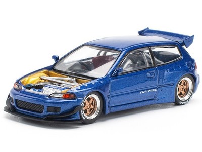 PANDEM CIVIC EG6 VTEC RHD BLUE W/NO HOOD 1/64 DIECAST MODEL BY POP