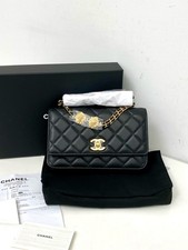 Chanel Wallet On Chain WOC Lambskin Quilted Flap Crossbody Bag Black Authentic