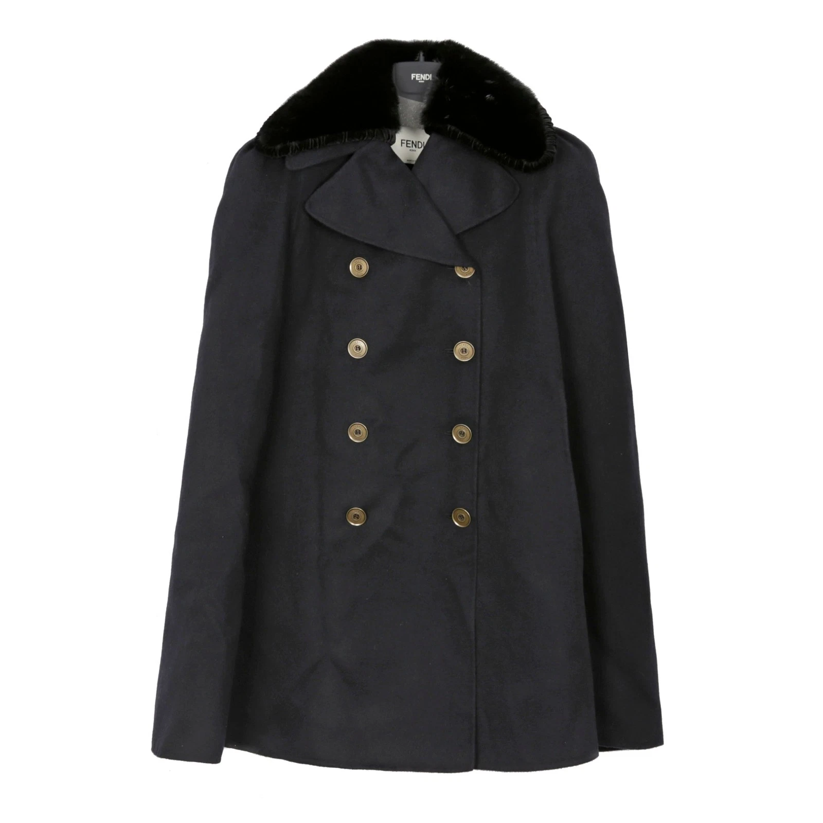 Cappotto mantello visone misto lana nero Fendi 38 29209550