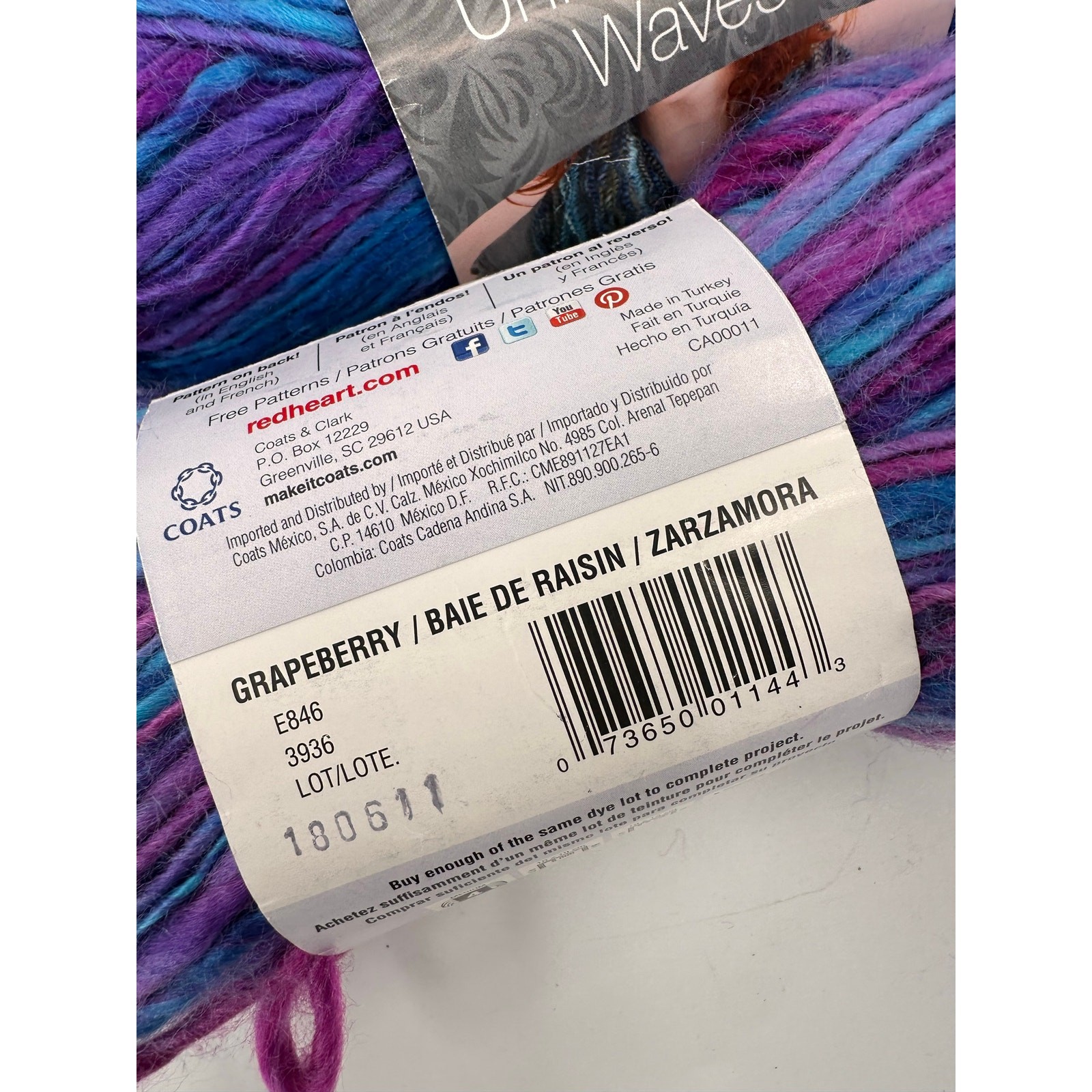 3 Red Heart Unforgettable Waves Yarn GRAPEBERRY Self Striping PURPLE Teal