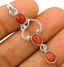 Natural Orange Sun Sitara 925 Solid Sterling Silver Pendant 