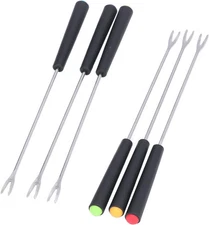 Fdit 6 Pcs Stainless Steel Fondue Forks, Long Forks Cheese Black 