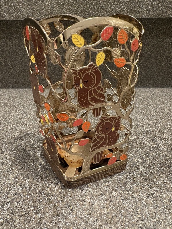 Bath & Body Works Soap Gold Metal Sleeve Holder Owls Enameled Fall Leaves