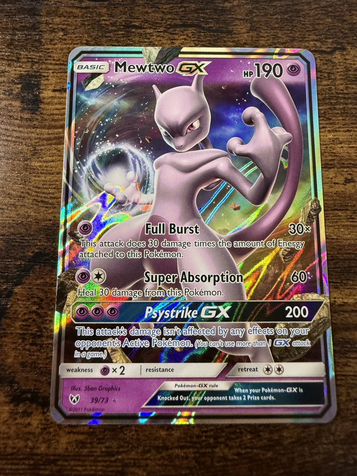 Mewtwo GX 39/73 Full Art Holo Pokemon Card.  Shining Legends