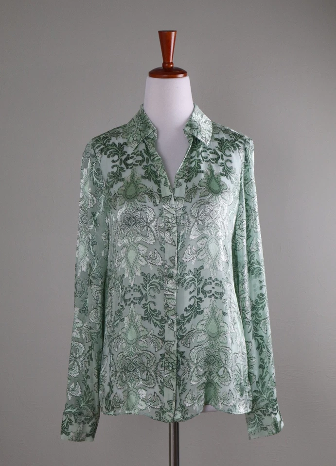 ALICE + OLIVIA $395 Eloise Silk Blend Sheer Button Down Shirt Top Size Small - Image 2 of 4