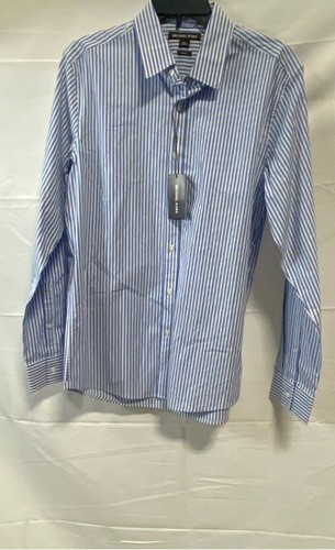 NWT Michael Kors Mens Crew Blue Striped Slim Fit Stretch Button-Up Shirt Size M