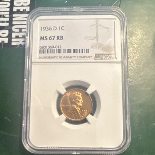 1936 D LINCOLN WHEAT SMALL CENT NGC MS67 RB BRONZE DENVER UNCIRCULATED