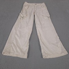 American Eagle Pants Women 10 Cream Super High-Rise Baggy Wide Leg Cargo Stretch