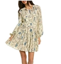 ULLA JOHNSON Sefia Mini Dress Jasmine Floral Sz 10 100% Silk Feminine Pleated 