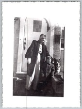 Vtg B&W Snapshot Woman & Child Doorway Dog 1942