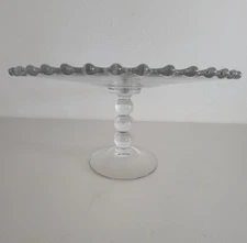 Imperial Glass Candlewick Clear Cake Pie Stand Plate Beaded Edge Hand Blown