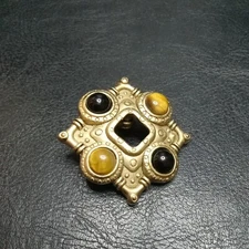 Vintage Jewelry Signed PD Premier Designs Tiger Eye Stone Pendent. 4633