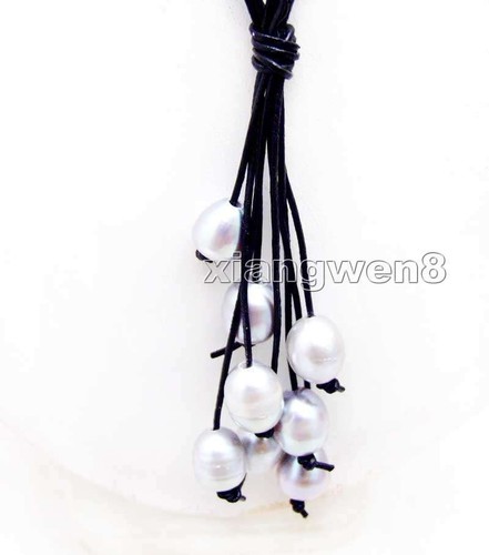 "Collar perla gris natural patata 10-11 mm para mujer 4 hebras cuero largo 32" - Imagen 11 de 32