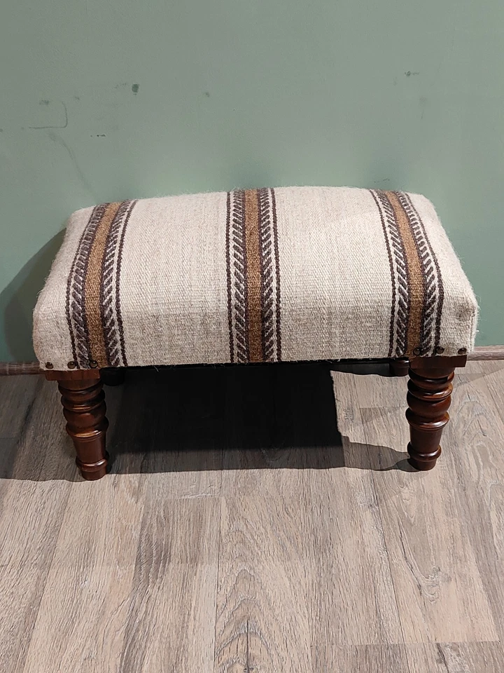 Pure Wool Footstool– Vintage Handmade Farmhouse Decor | Footstool ottoman pouf - Image 4 of 4