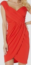 $375 Nicole Miller Women's Orange Stretch Stella Matte Jersey Cap Sleeve Dress 6