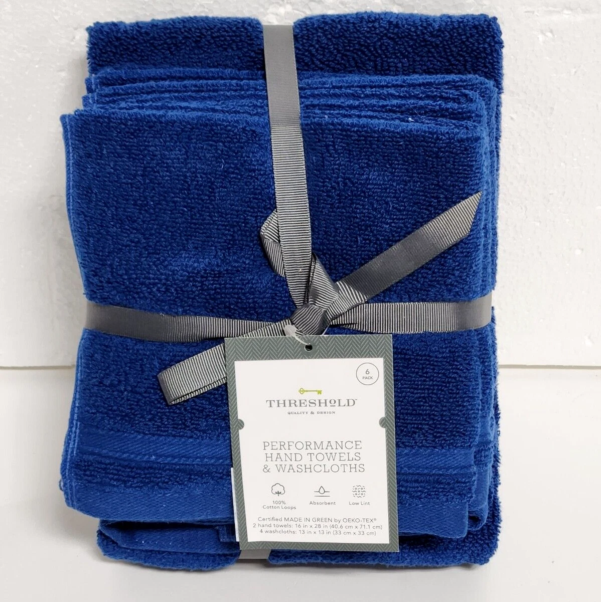 6pc Performance 2 Hand Towel 4 Washcloth Set Blue Threshold New