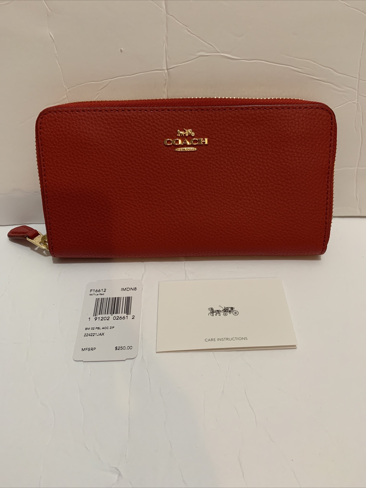Coach Women's True Red Long Zip Wallet F16612 with PBL Accent 224221JAX